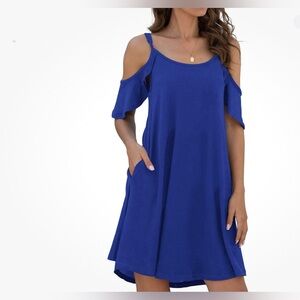 Jouica Womens S Summer Casual Spaghetti Strap Cold Shoulder Ruffle Sleeves Dress